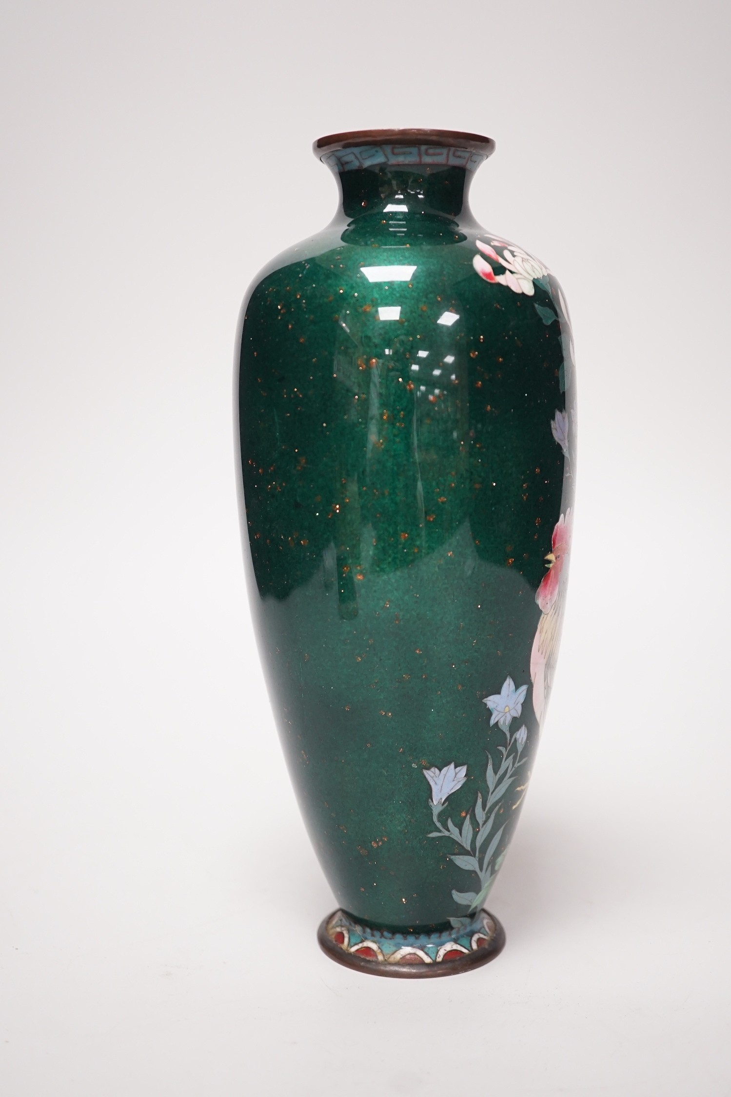 A Japanese cockerel cloisonné enamel vase. 24cm high